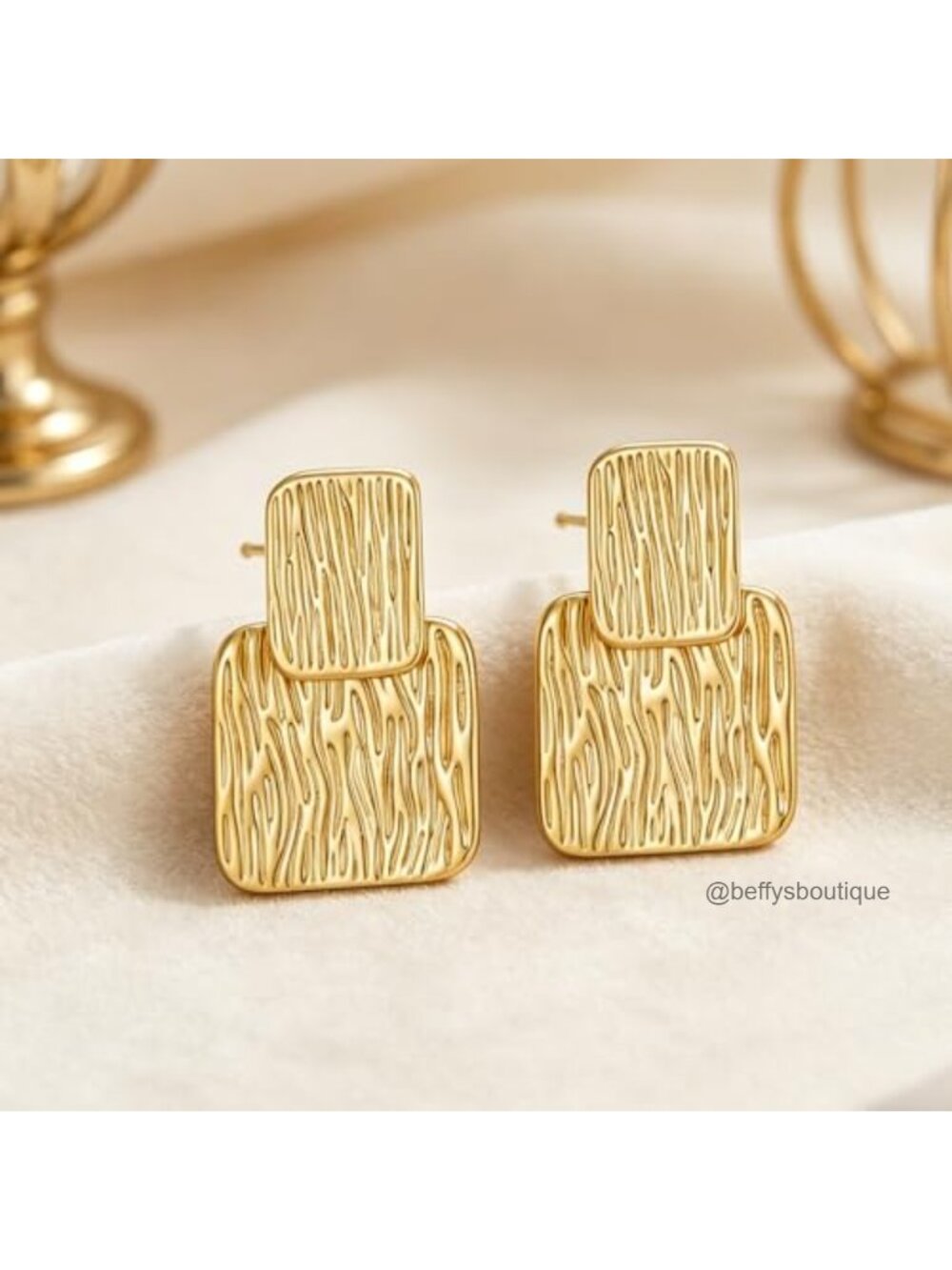 Brass Hammered Textured Geometric Square Dangle Drop Earrings